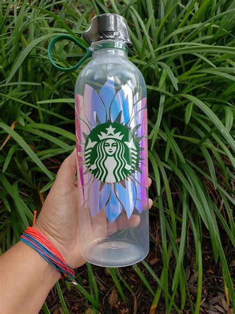 Starbucks Plastic Water Bottle Sunflower Holographic Water Etsy Plastic Water Bottle Bottle