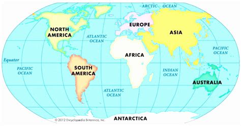 Map Of World Continents And Oceans Printable