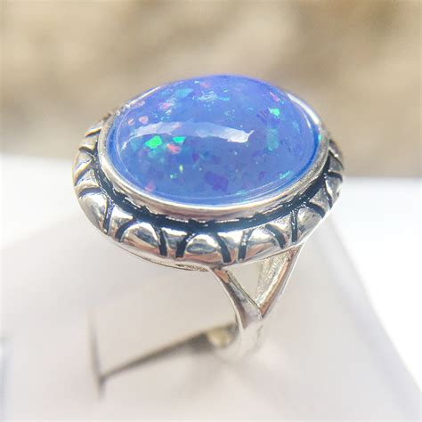 Boho Vintage Antique Silver Color Opal Rings For Women Pattern Big Knuckle Rings Bohemian