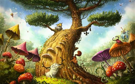Download Mushroom Tree Fantasy Forest Hd Wallpaper By Tomek Larek