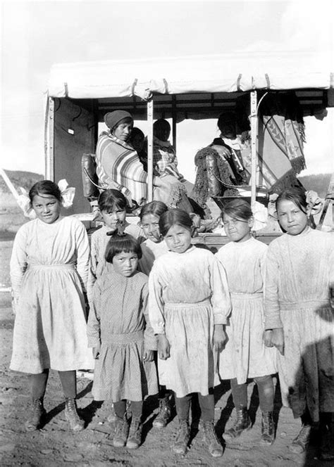 Apache Children On Their Way To School On The Mescalero Reservation In