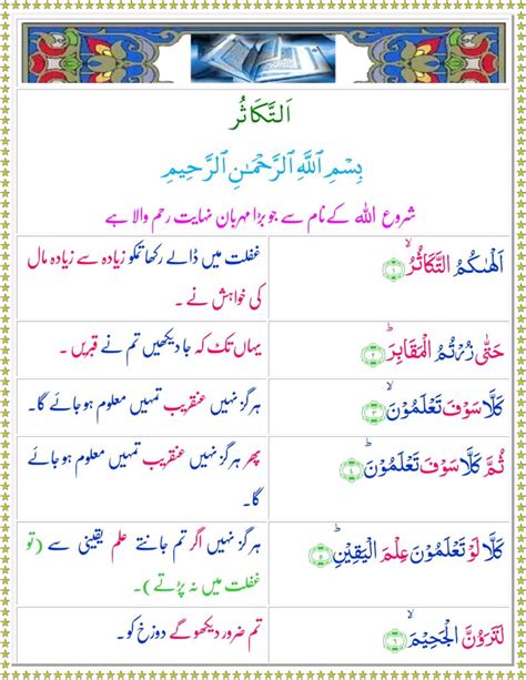 Surah Takasur With Urdu Translation And Arabic Text Recitation