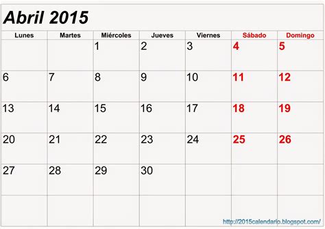 Calendario Abril 2015 Para Imprimir Calendario 2015 Para Imprimir