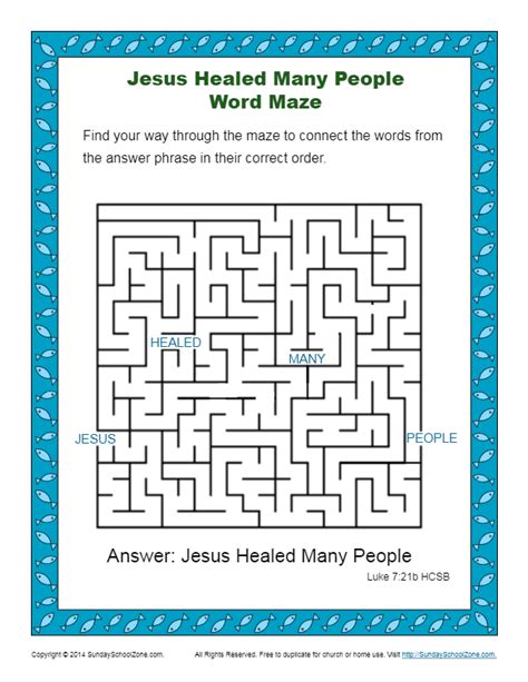 Jesus Healed Many People Word Maze Sunday School Activities For Kids