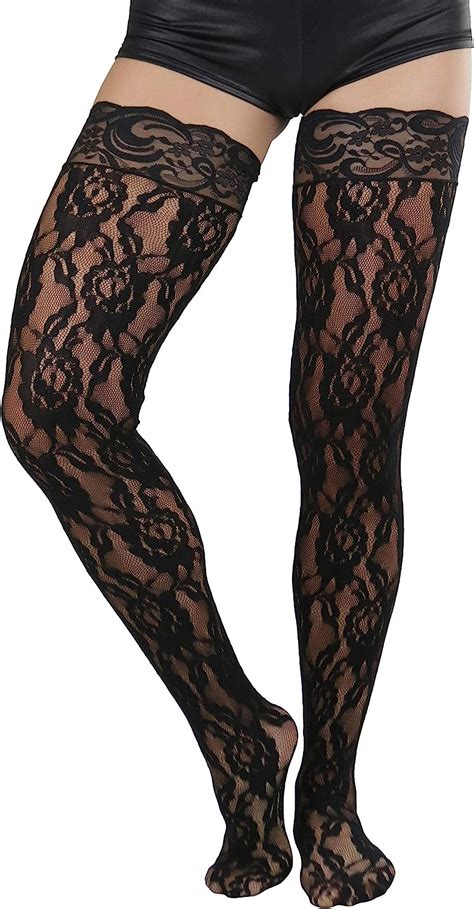 Tobeinstyle Womens Dramatic Floral Rose Lace Thigh High Stockings Black Os At Amazon Womens