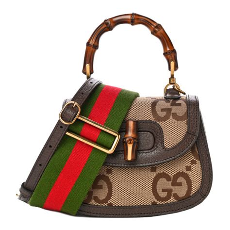 Gucci Monogram Jumbo Gg Textured Dollar Calfskin Web Mini Bamboo 1947