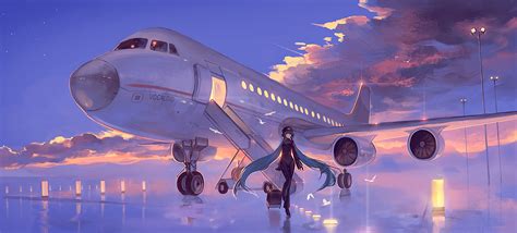 Hintergrundbilder Hatsune Miku Vocaloid Flugzeug Beleuchtung
