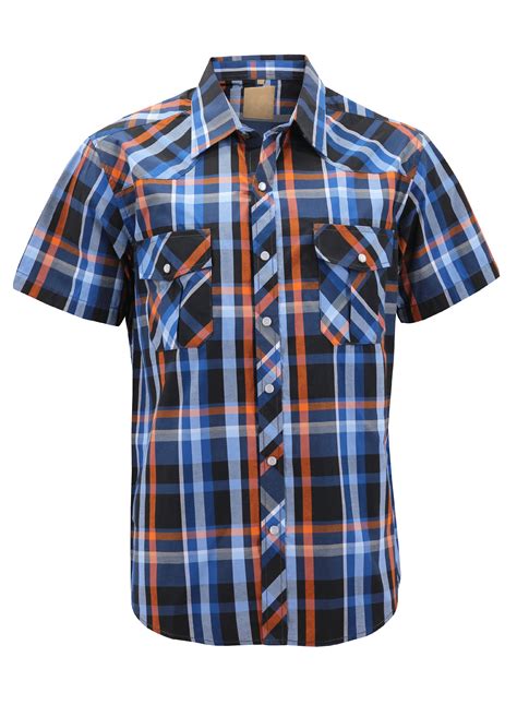 VKWEAR - Men's Western Short Sleeve Button Down Casual Plaid Pearl Snap 