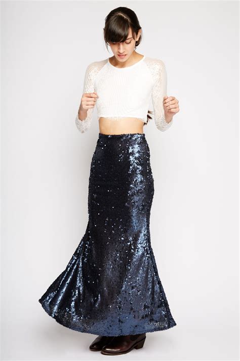 Blue Sequin Maxi Skirt By Line And Dot Maxi Sequin Skirt Sequin Maxi
