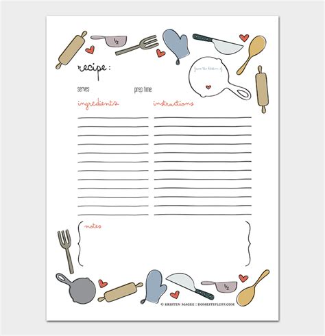 Printable Cookbook Templates Recipe Books Cards