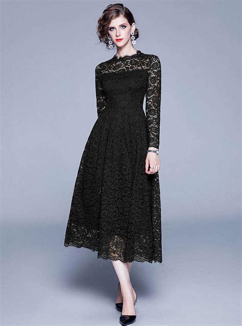 Black Lace Long Sleeve Maxi Dress | Fancylooks