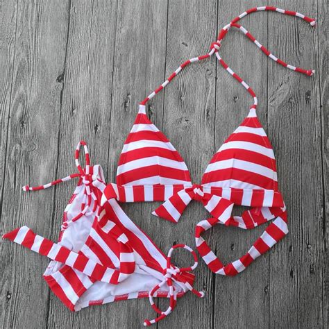 red striped triangle bikini swimwear women 2019 sexy thick swimsuit swimming suit design secret