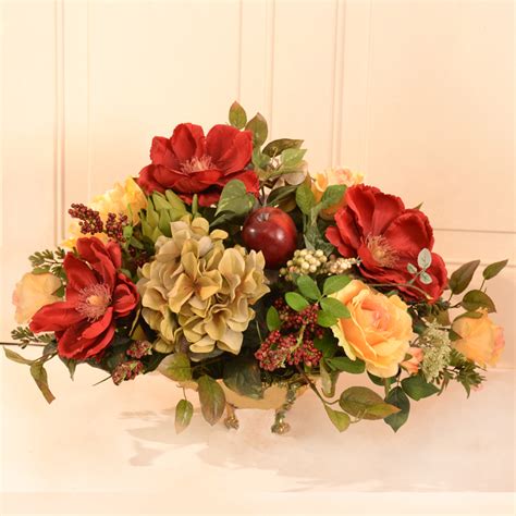Artificial silk hydrangea floral arrangements in decorative vase. Christmas Burgundy Pine Wreath with Designer Bow & Ribbon ...