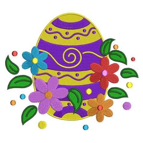 Fancy Easter Egg With Flowers Filled Machine Embroidery Digitized