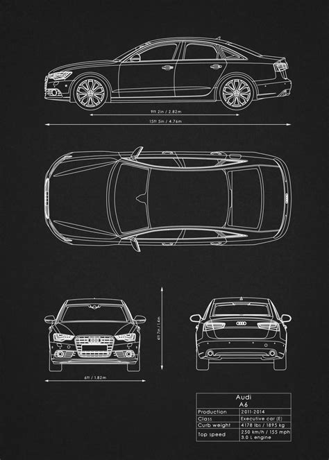 Audi A6 Blueprint Poster Picture Metal Print Paint By Iwoko Displate