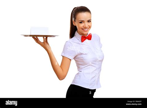 Young Waitress With An Empty Tray Stock Photo Alamy