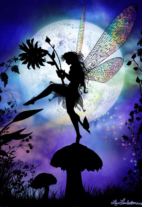 Painting Idea Silhouette Of The Flower Fairy Dancing On Mushrooms And