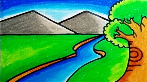 How To Draw River Scenery With Oil Pastels Drawing River Scenery Very