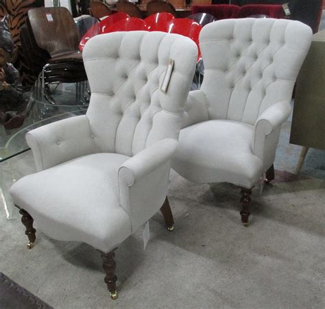 Top selected products and reviews. ARMCHAIRS, a pair, cream linen upholstery button back on ...