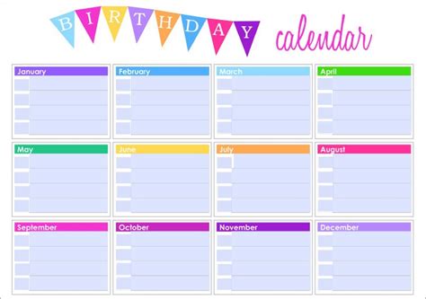 Awesome Printable Birthday Calendar Template Free Printable Calendar