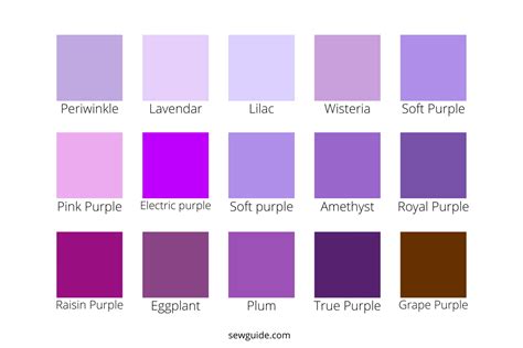Different Shades Of Purple Color Chart