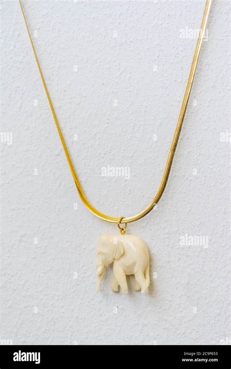 Elephant Shaped Ivory Pendant On A Gold Necklace Stock Photo Alamy