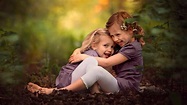 little girl children hugging smiling depth of field Wallpapers HD ...