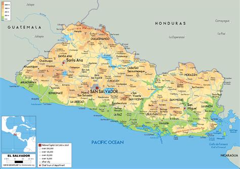 El Salvador Map Physical Worldometer