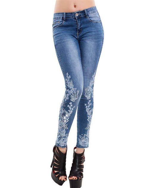 Sexy Dance Women S Skinny Stretch Jeans Embroidered High Waisted Butt