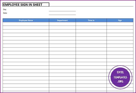 Printable Employee Sign In Sheet Template Printable Templates