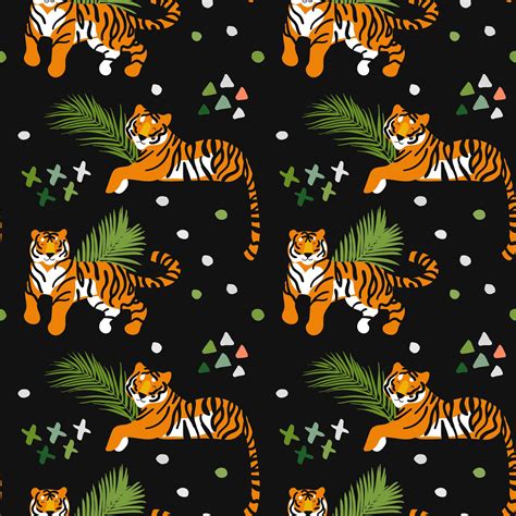 Tigers Seamless Pattern On Black 952407 Vector Art At Vecteezy