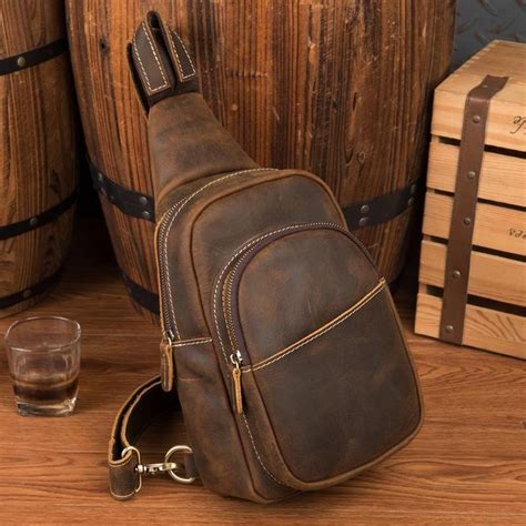 Leather Mens Cool Sling Bag Crossbody Bag Chest Bag For Men Brown