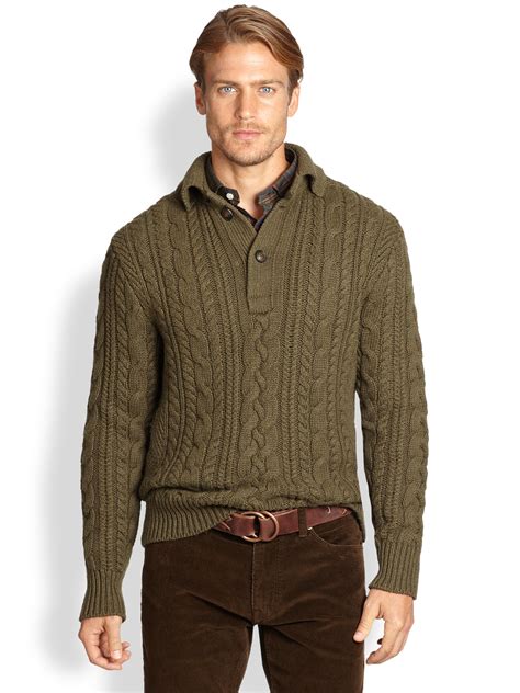 Lyst - Polo Ralph Lauren Aran knit Sweater in Green for Men