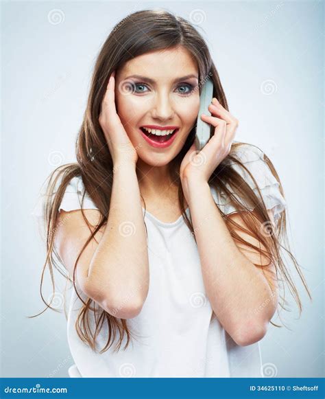 Isolated Portrait Of Young Woman Phone Call Isolated Beautiful Stock