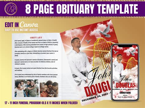 Red Obituary Funeral Template 17 11 In Booklet, Bi-fold to 8.5 X 11 In