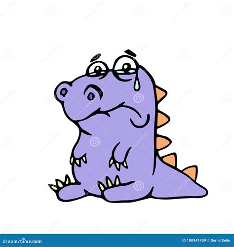 Cartoon Purple Sad Dino Vector Illustration Stock Vector