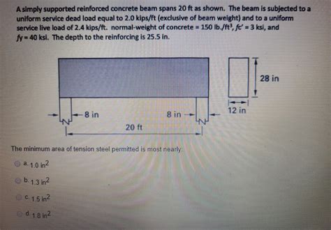 Solved A Simply Supported Reinforced Concrete Beam Spans 20