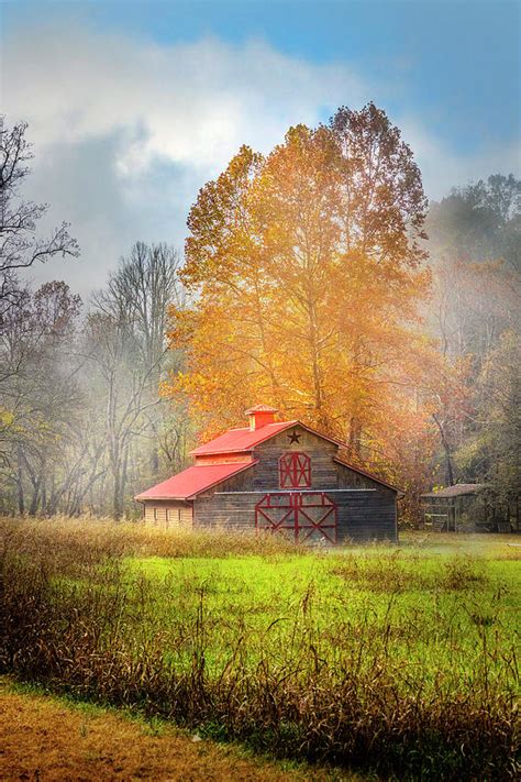 Barn In The Fall Fog Photograph By Debra And Dave Vanderlaan