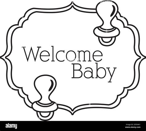 Baby Shower Frame Card With Pacifiers And Welcome Baby Lettering Line