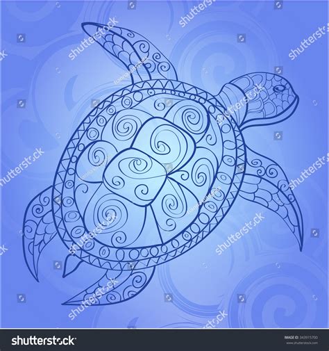 Turtle Ethnic Patterns On Blue Background Stock Vector Royalty Free