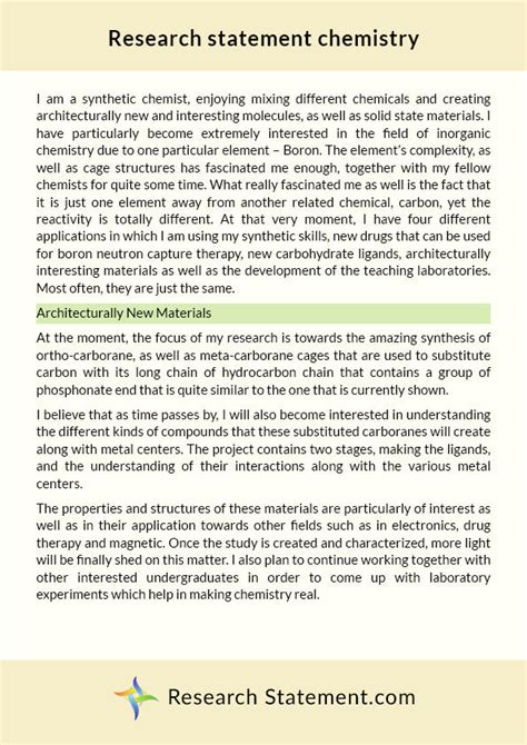 Chemistry Research Statement Sample By Researchstatement74 On Deviantart