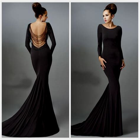 Long Black Evening Dresses With Sleeves