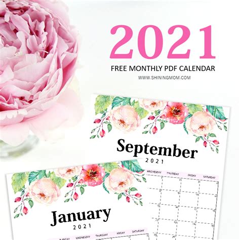 Which one are you going to use? Free Printable Calendar 2021 in PDF: Beautiful Florals ...