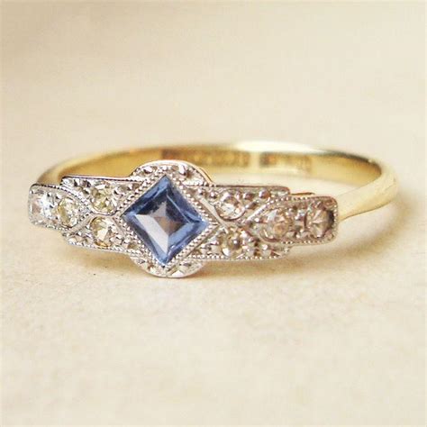 Asscher cut champagne peach sapphire diamond ring 14k rose gold $2,000.00. One Of A Kind Art Deco Sapphire & Diamond Engagement Ring, Antique Sapphire Platinum And 18k ...