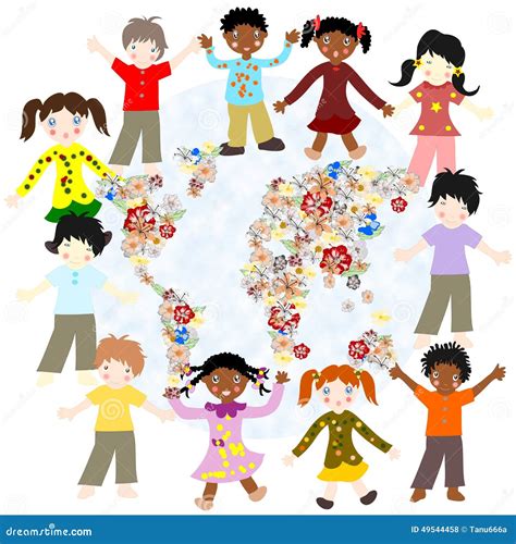 Happy Children Of Different Races Around The World Blooming Card Stock