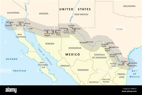 Fronteriza México Estados Unidos Mapa Imagen Vector De Stock Alamy