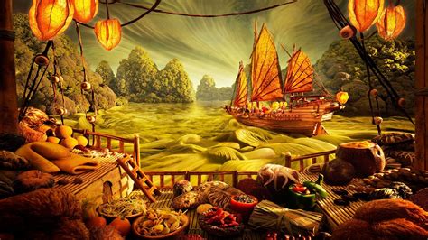 Fantasy Ships Game Art Asian Oriental Wallpaper 1920x1080 28653