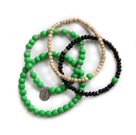 Mental Health Awareness Bracelet Green Beaded Bracelet Semi Colon Charm Bracelet Support Gift