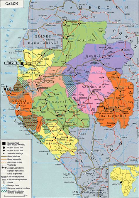 Detailed Administrative Map Of Gabon With Roads And Cities Gabon