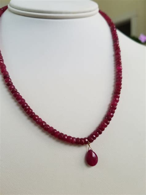 Genuine Ruby Faceted Bead Necklace With Gold Filled Clasp By